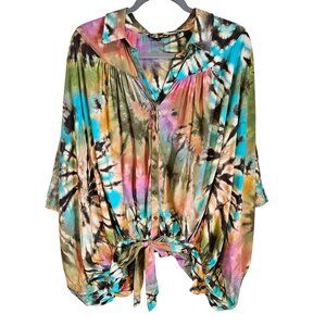 Tolani Collection Woman Size M Oversized BOHO Tie Dyed Kimono Sleeve Colorful
